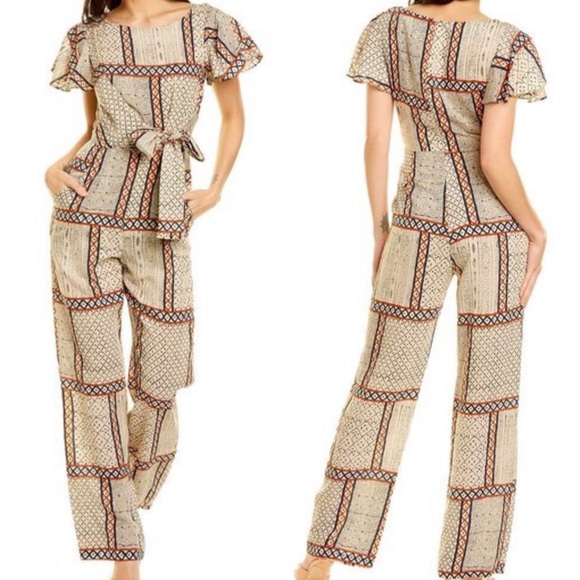Eva Franco Pants - Eva Franco Letizia Waist Tie Aztec Geometric Jumpsuit